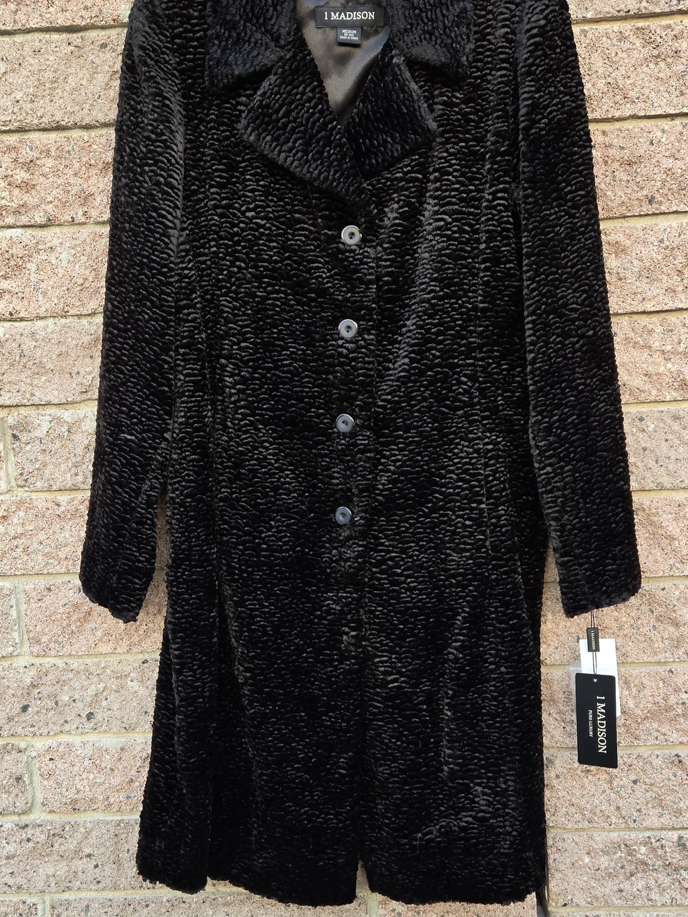 1 Madison Black Faux Fur Button-Front Coat